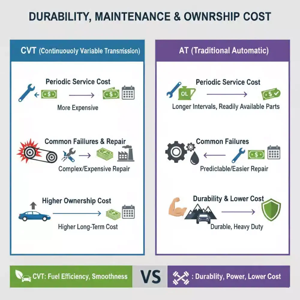 تفاوت هزینه مالکیت گیربکس AT و CVT